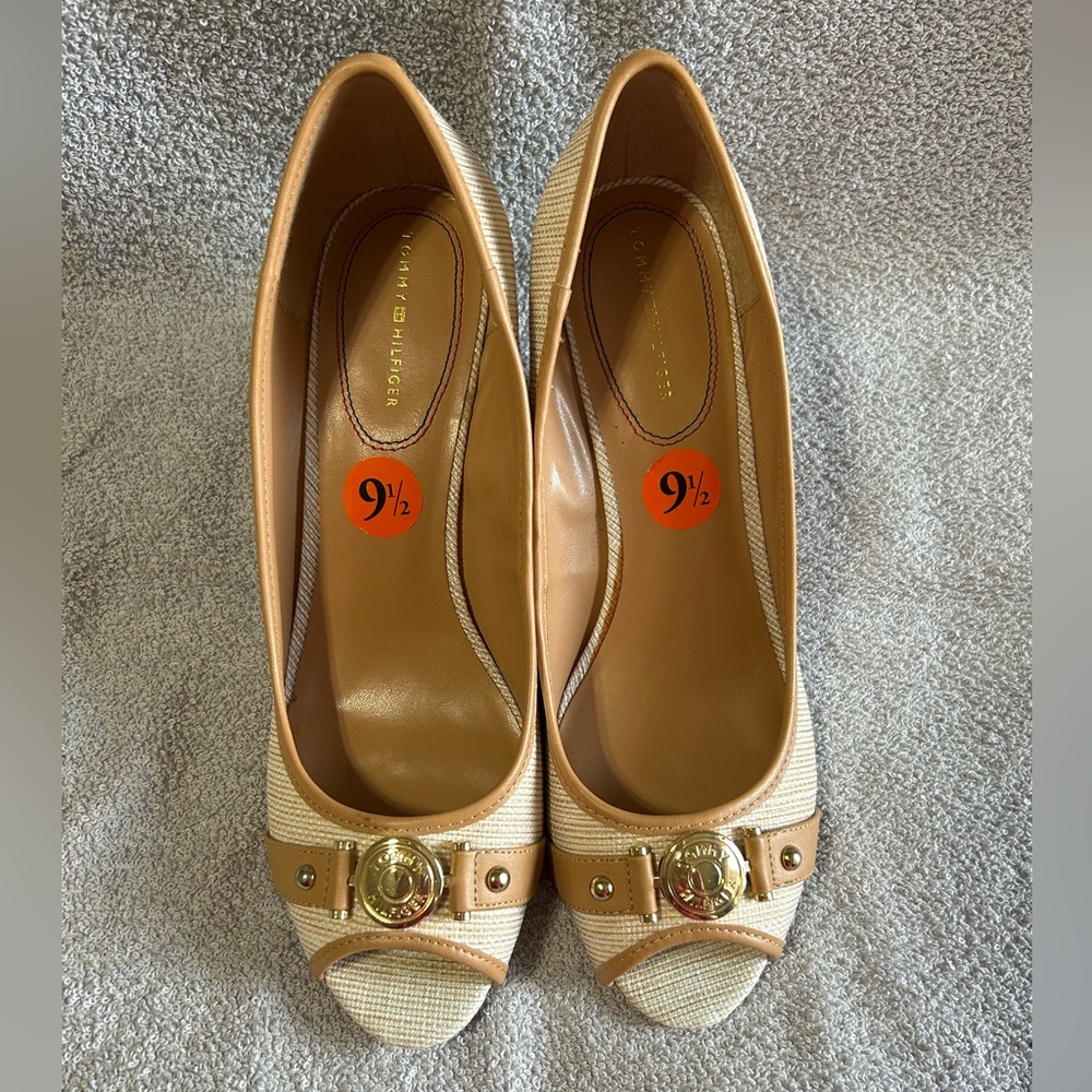 Tommy Hilfiger “Tatiana” Tweed Cork Wedge Pumps